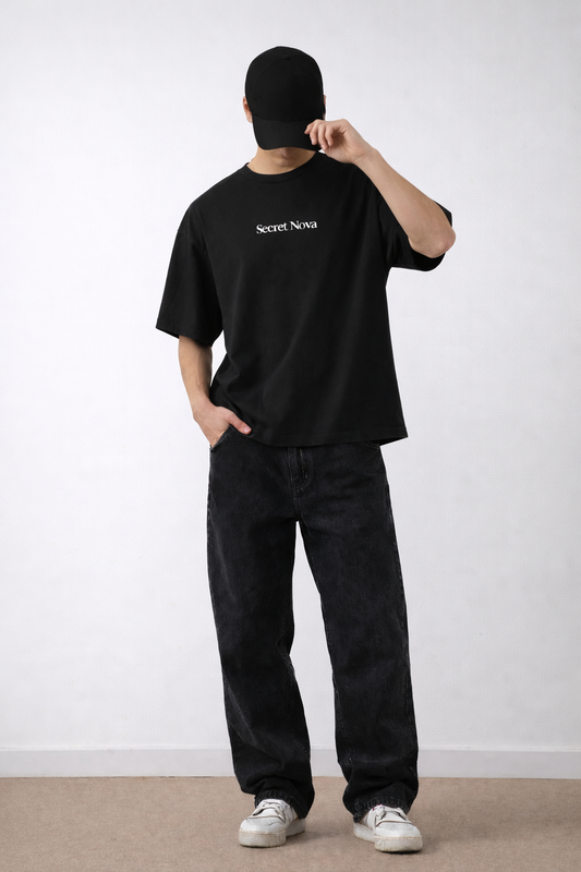 Camiseta Oversize Negra Rosa Roja | Secret Nova