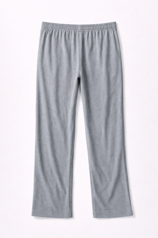 Pantalón cómodo de mujer gris con cintura elástica y cordón ajustable