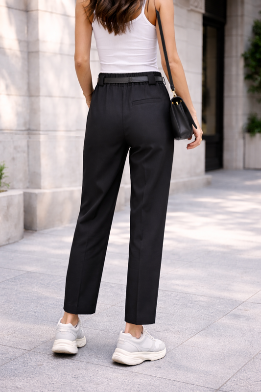 Pantalón Negro Elegante con Cinturón | Secret Nova