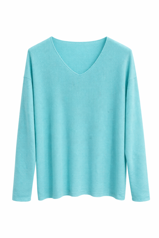 Jersey fino mujer multicolor con cuello pico – Manga larga, tejido ligero y cómodo