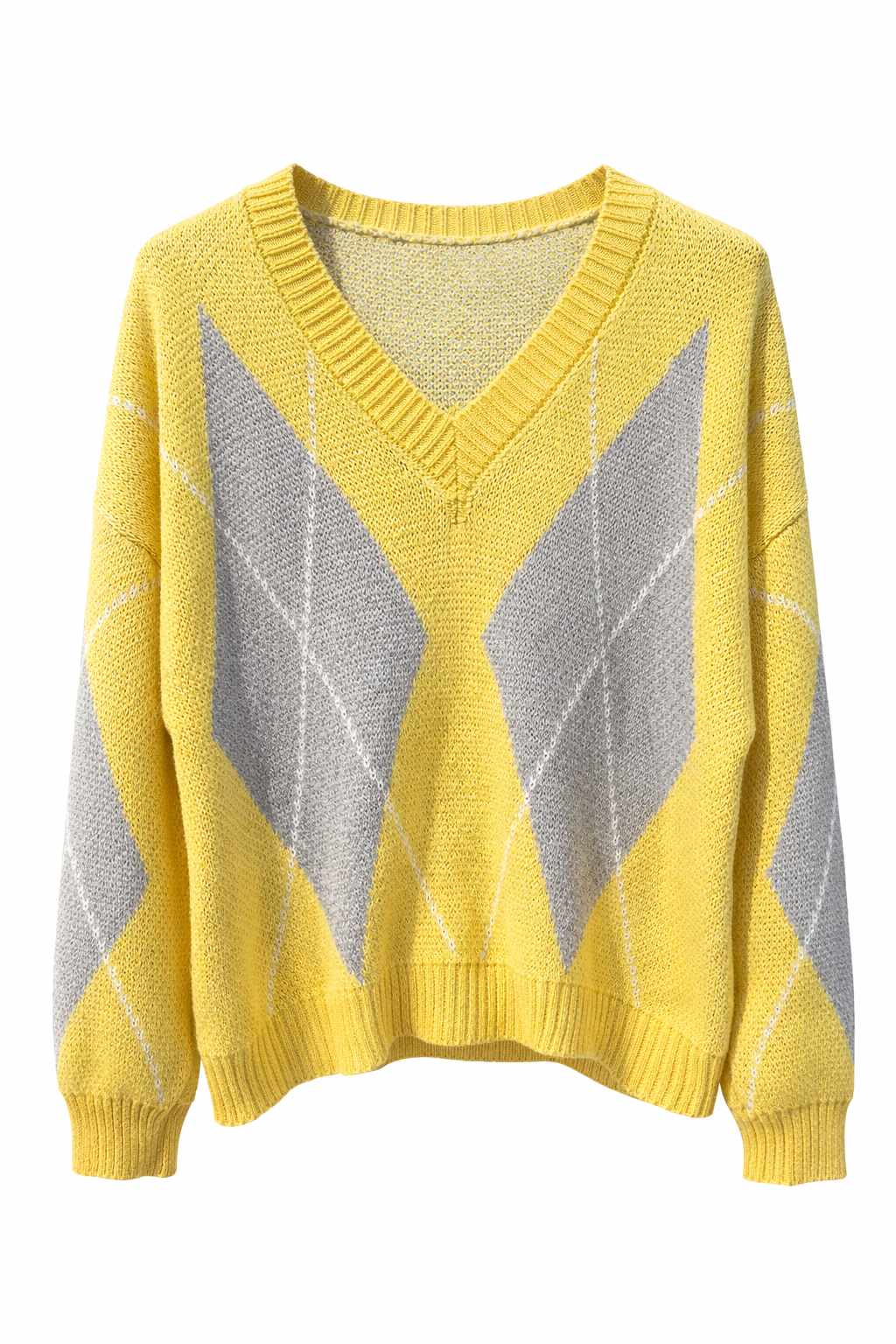 Jersey mujer cuello pico con estampado rombos en tonos pastel