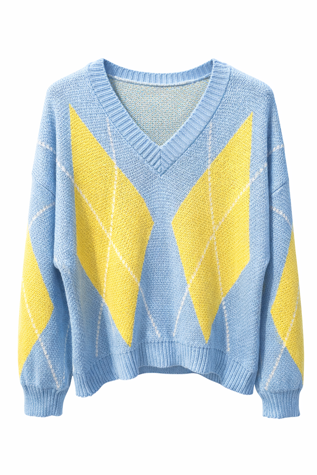 Jersey mujer cuello pico con estampado rombos en tonos pastel