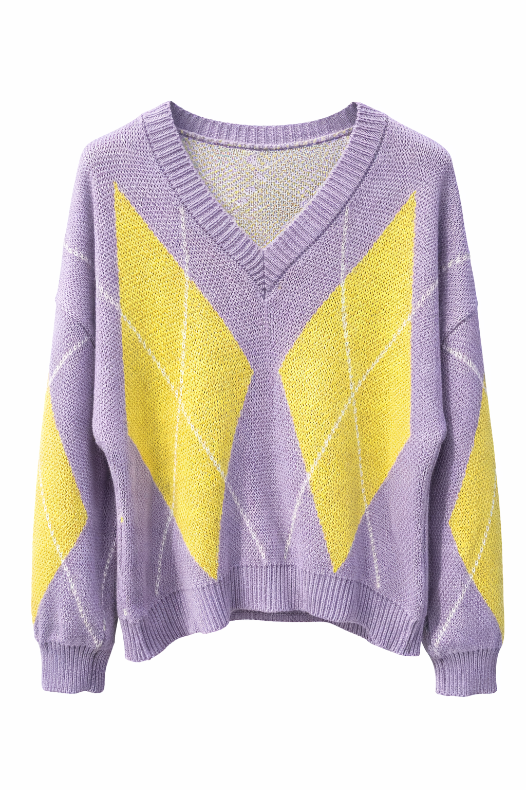 Jersey mujer cuello pico con estampado rombos en tonos pastel