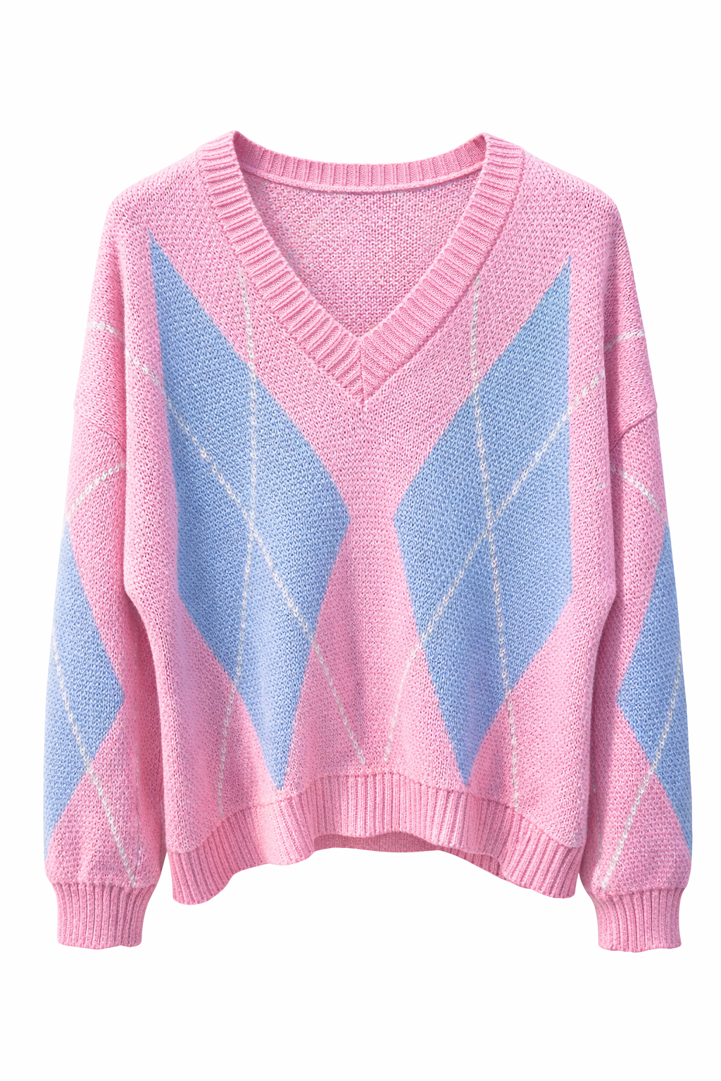 Jersey mujer cuello pico con estampado rombos en tonos pastel