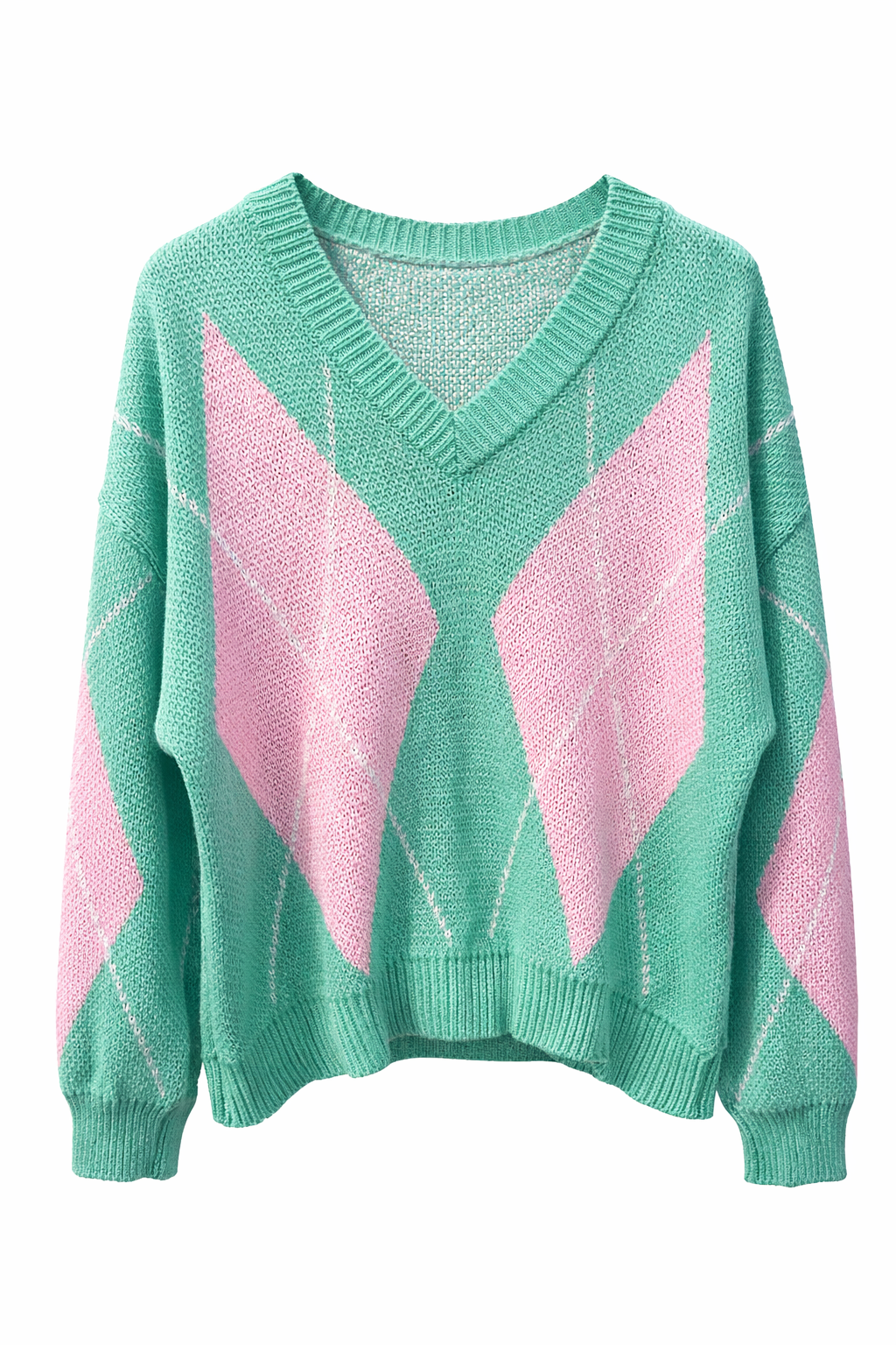 Jersey mujer cuello pico con estampado rombos en tonos pastel