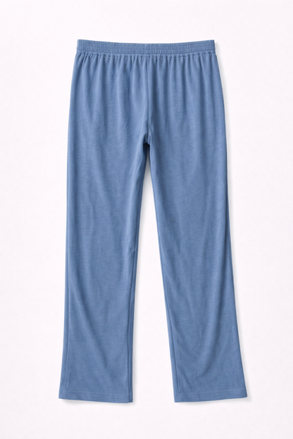 Pantalón cómodo de mujer azul con cintura elástica y cordón ajustable