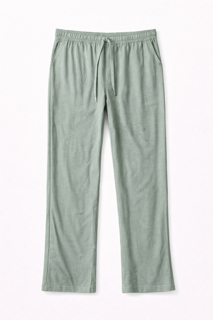 Pantalón cómodo de mujer verde con cintura elástica y cordón ajustable