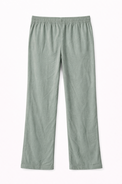 Pantalón cómodo de mujer verde con cintura elástica y cordón ajustable