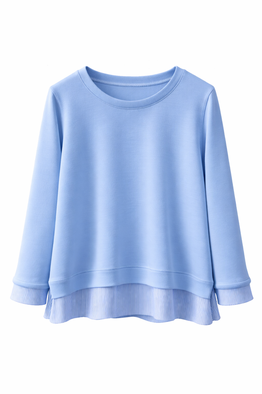 Sudadera mujer efecto doble capa con bajo y puños a rayas